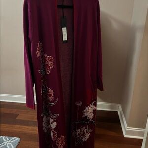 NWT Long Floral Knit Cardigan in Deep Berry